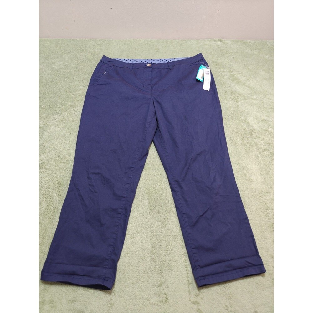 NWT Tribal Womens Sz 14 Carson Roll Cuff Capri Pants Navy Blue Stretch Stitch